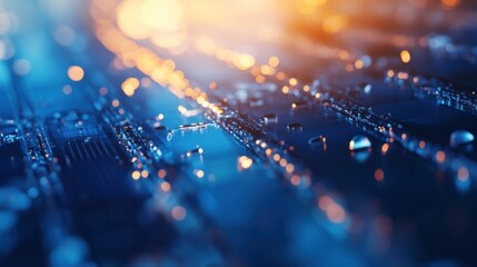 Poster - Close-up of a circuit board with water droplets, showcasing technology and innovation.
