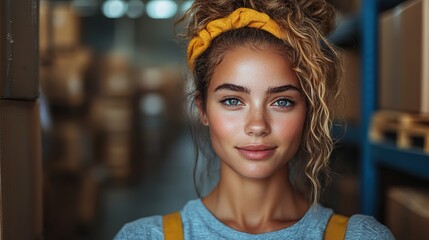 Wall Mural - portrait of a young woman warehouse worker.illustration