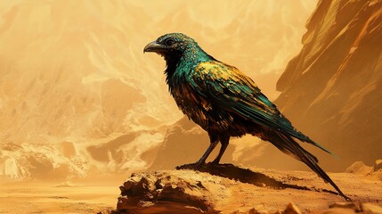 Wall Mural - Raven in a Golden Desert Canyon - Digital Art