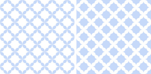 Wall Mural - Set of Seamless Geometric Diagonal Checked Light Blue Patterns. 