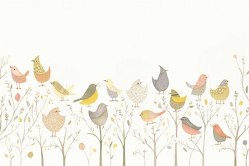 Sticker - Cute birds pattern drawing animal.