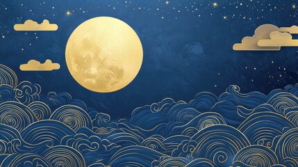 Aufkleber - A picture of a full moon shining brightly in the night sky.
