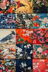 Poster - Colorful textiles featuring bird patterns.