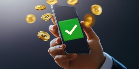 Sticker - A person is shown using their smartphone, with a prominent green arrow on the screen.