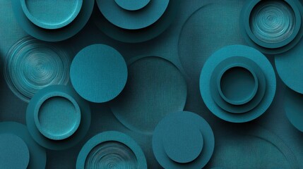 Poster - A modern teal background with circular abstract shapes in contrasting hues, perfect for clean and sophisticated visuals.