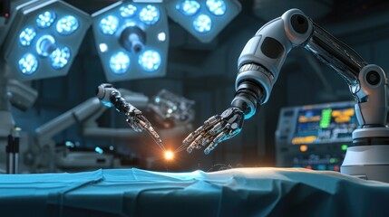 Poster - A robotic arm performing precise incisions in a surgical procedure, highlighting the future of medical technology.