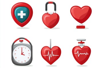 Poster - A collection of medical icons featuring a heart, a clock, and a heart rate meter.