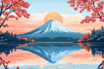 Poster - Serene mountain landscape with a calm lake at the base.