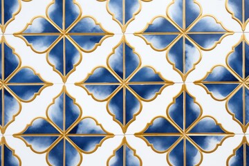 Sticker - Tiles blue gold pattern backgrounds architecture repetition.