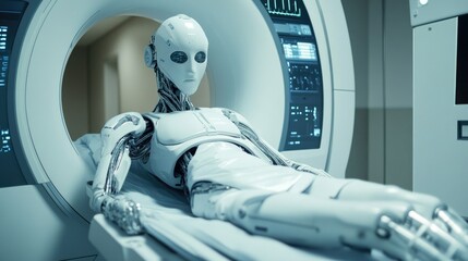 Poster - Advanced medical robot conducting an MRI scan, showcasing precision in diagnostic imaging.