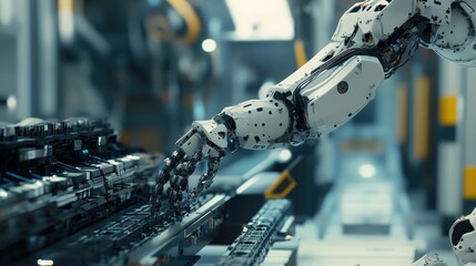 Poster - Factory robot handling machinery with extreme precision, showcasing modern technology in a high-resolution photo.