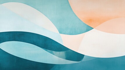 Poster - High-res teal backdrop with overlapping abstract shapes in soft, muted tones, offering a calming and modern visual.