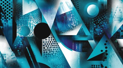Poster - Teal backdrop featuring abstract geometric shapes in sharp and dynamic patterns, creating a bold, modern look.