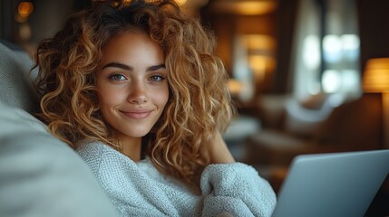 young businesswoman on a business trip sitting in a hotel room using laptop.illustration