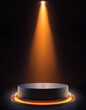 © anandart - vertical shot of cylindrical podium and orange spotlight. 3D Rendering