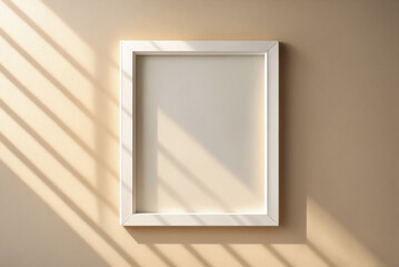 Blank picture frame on beige wall background with sunlight shades