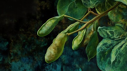 Wall Mural - Green Leaves Branch - Nature Painting