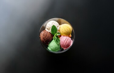 Poster - Assortment of ice cream scoops in a glass bowl.