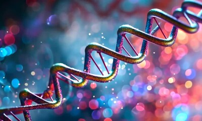 Aufkleber - Vibrant and Colorful DNA Double Helix Sparkling Exploration of Molecular Science and Genetics in Abstract Biology