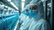 © GoodandEvil - Masked worker in hygienic facility with bottles