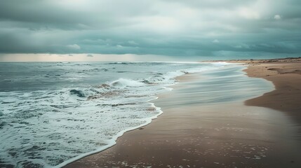 Poster - Serene but Melancholic Coastal Landscape with Overcast Sky and Gentle Waves