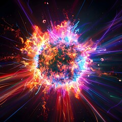 Poster - Electrifying Neon Explosion   Vibrant Digital Artwork with Glowing Energy Waves and Light Trails