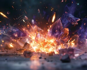 Poster - Enchanted Fantasy Crystal Explosion with Glowing Shards and Magical Energy Burst