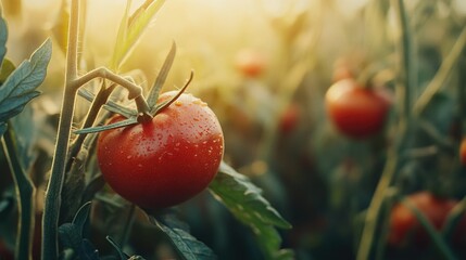 Poster - A close-up view of a bunch of tomatoes growing on a plant.