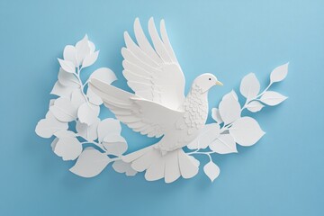 Poster - A small bird with paper cuts sitting on a tree branch.