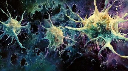 Wall Mural - abstract neuron cells - microscopic biology illustration