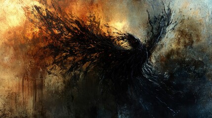 Wall Mural - Darkness Unleashed: A Surreal Abstract Painting of Shadow and Wings