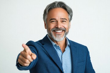 Poster - A businessman in a blue suit pointing at the camera with a serious expression.