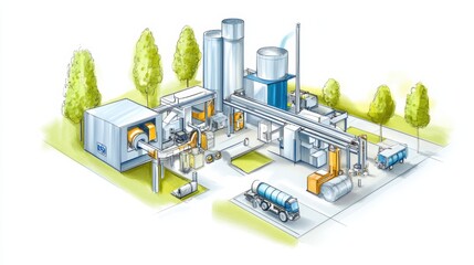 Poster - Industrial Facility with Machinery and Equipment Illustration