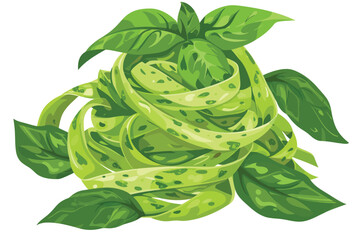 Wall Mural - Fresh Tagliatelle Pasta with Basil Pesto Sauce isolated illustration