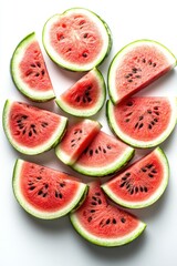 Poster - Fresh and juicy watermelon slices arranged on a white surface.