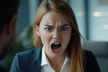 Poster - A woman reacting with surprise, shock or dismay, with a man seen in the background.