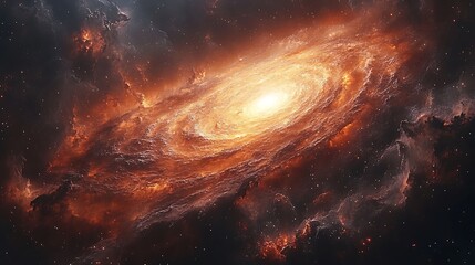 Wall Mural - A swirling spiral galaxy with a bright core, surrounded by clouds of gas and dust.