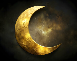 Wall Mural - Golden Crescent Moon:  A celestial tapestry unfolds, a crescent moon bathed in golden light against a backdrop of cosmic wonder.