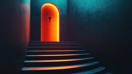 Poster - A glowing doorway at the top of a staircase, evoking mystery and intrigue.