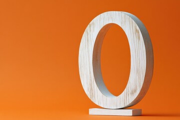 Sticker - A close-up of a white wooden letter 'O' sitting on an orange-colored background.