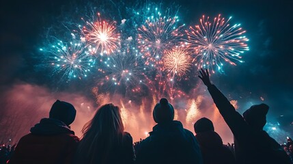 Poster - Joyful and Spectacular New Year s Eve Fireworks Display with Dazzling Bursts of Colorful Pyrotechnics Lighting up the Night Sky Celebrating the Arrival of a New Year with Joy and Excitement