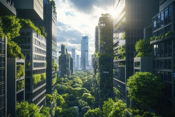 Poster - Aerial view of city streets and buildings from above.