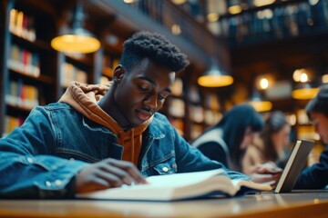 Poster - A person sitting at a desk with a laptop, possibly working or studying.