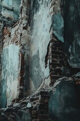 Poster - A historic brick building with a damaged window and worn-out walls, suitable for use in historical or nostalgic settings.