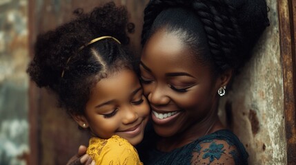 Poster - A mother and her young daughter embracing in a warm moment.