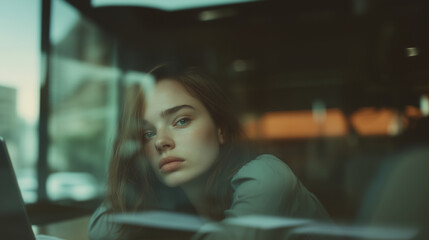 Wall Mural - A woman is sitting in a car with her head down