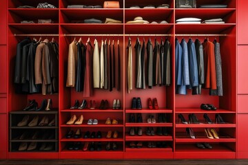 Poster - A closet filled with many clothes and shoes, perfect for illustrating organization or storage concepts.