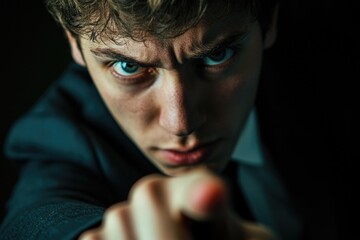 Poster - A close-up shot of a person pointing their finger at the camera, perfect for expressing surprise or emphasis.