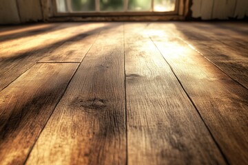 Poster - A wooden floor with a window in the background, perfect for interior design or architectural illustrations.
