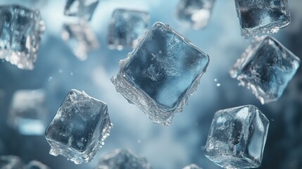 Wall Mural - A cluster of ice cubes frozen in place, defying gravity.